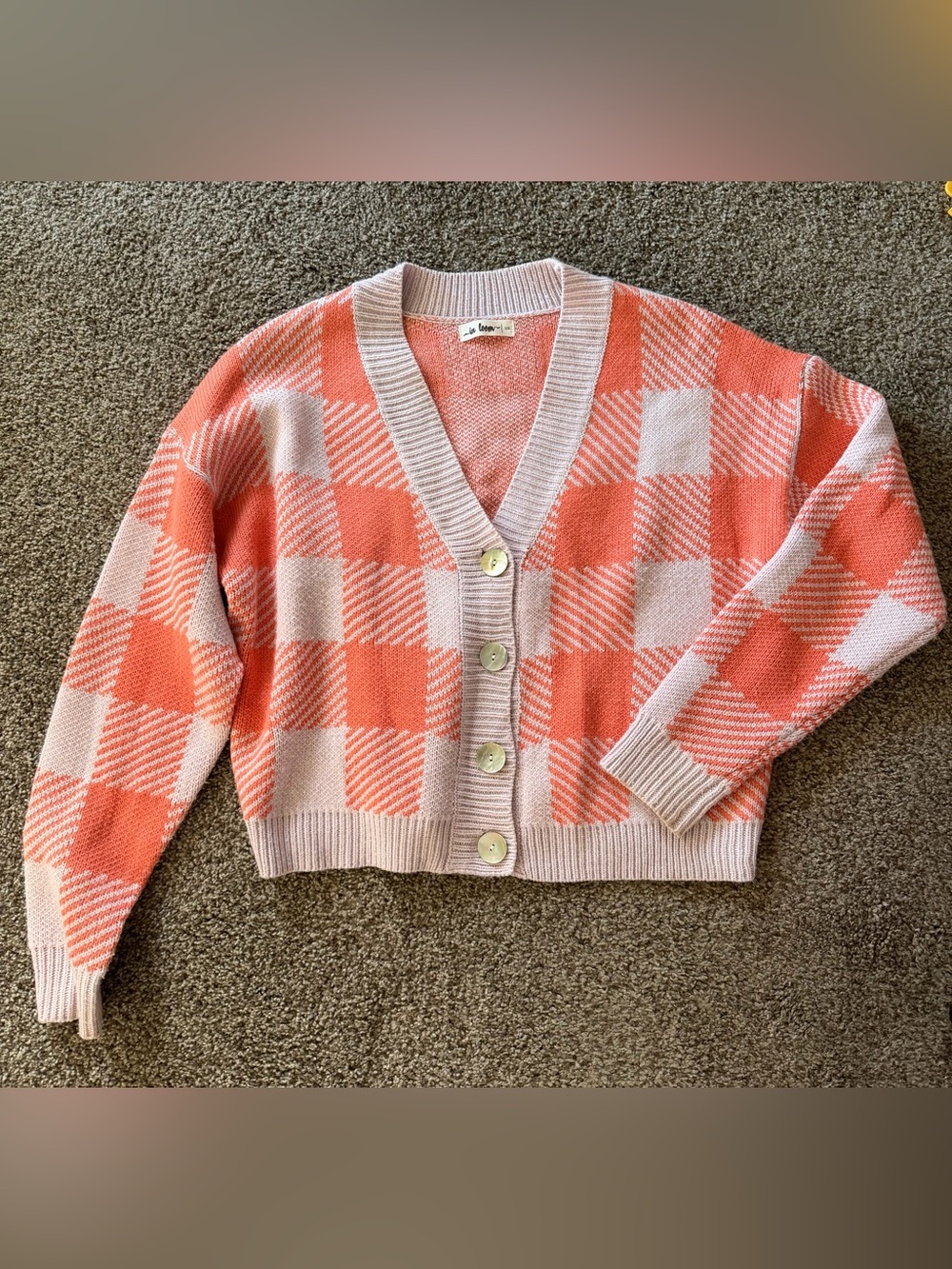 Cropped Checked V-Neck Button Cardigan